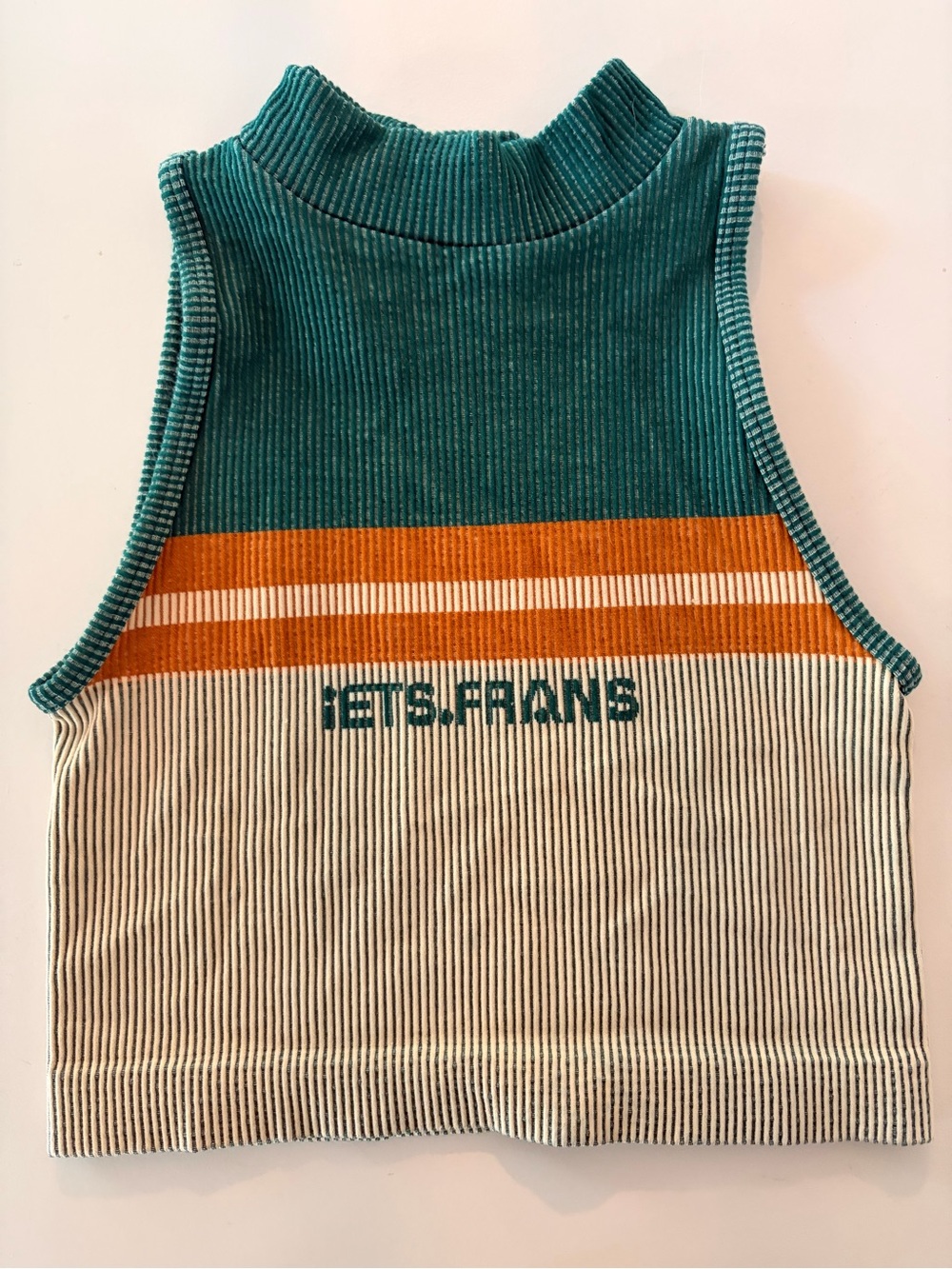 Striped Ribbed Crop Tank with Green and Orange